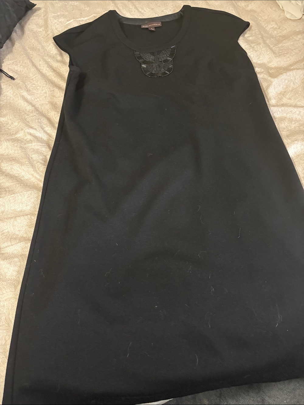 Dana Buchman Black Dress with Beaded Neck Embellishment